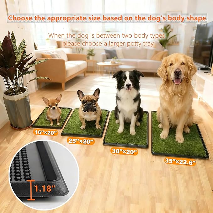 Dog Grass Pad with Tray 25"X20" - Artificial Turf Pet Potty for Apartment Balcony/Patio, Portable Fake Grass Litter Box for Dogs Training, Indoor/Outdoor Reusable Washable Pee Mat