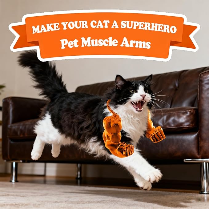 babyye Cat Toys Muscle Arms, Funny Printed Cat's Neck Arm with Muscle, Christmas Cats Costume Accessory for Pet Dress-Up, Cosplay, Parties & Photos (White)