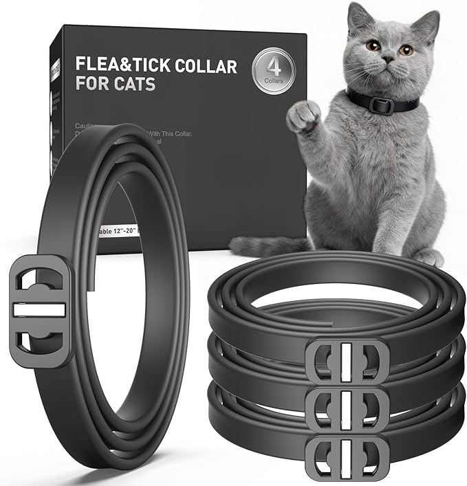 Flea and Tick Collar for Cats, 4 Pack Cat Flea Collar with Natural Essential Oils, Adjustable for All Cats & Kittens