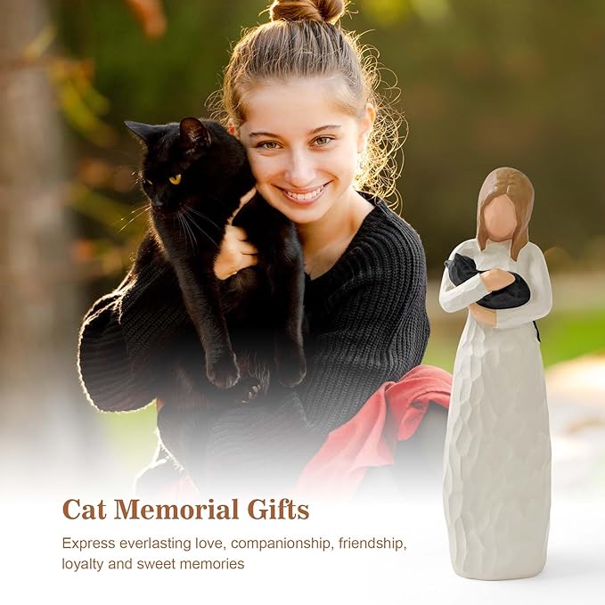 Cuayaes Black Cat Memorial Gifts for Women, Resin Cat Figurines Decor for Cat Lovers, Pet Friendship Guardian Angel Statue, Loss of Cat Sympathy Gift Remembrance Gifts for Cat Mom