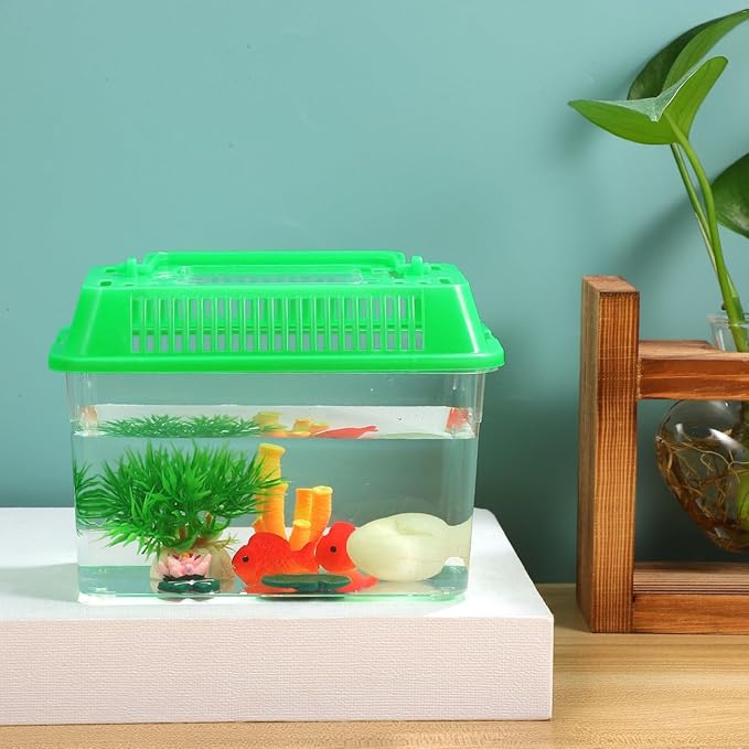 Mini Fish Tank Portable Plastic Aquarium with Lid Handheld Clear Fish Bowl for Goldfish Turtle Small Aquatic Pets Easy to Clean and Carry