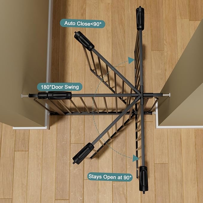 Narrow Baby Gate 24 Inch Small Black Tension Indoor Safety Gates Auto Close Walk Through Metal Narrow Dog Gate for The House Doorways Stairs (24.02"-27.56"/61-70CM, Black)