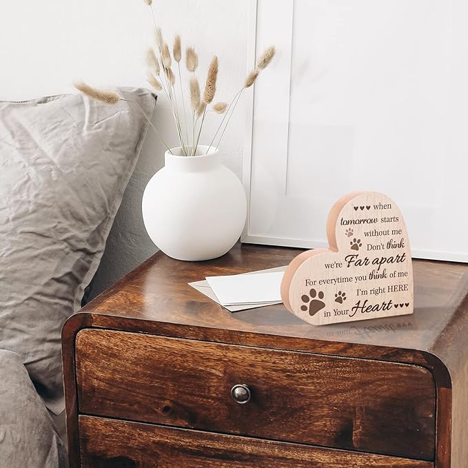 Maitys Dog Memorial Gifts for Loss of Dog Cat Sympathy Gift, in Memory of Dogs Cats Gifts, Thoughtful Pet Loss Gift, a Wooden Plaque When Tomorrow Starts Without Me. (Khaki-Heart)