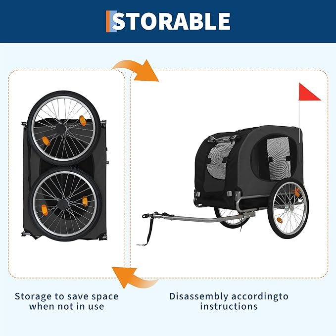 【Upgraded】 Dog Bike Trailer for Medium Large Dogs - Convertible to Jogging Stroller, 88Lbs Capacity, Waterproof & Ventilated Design with Safety Flag, Universal Hitch for 20-29" Bikes