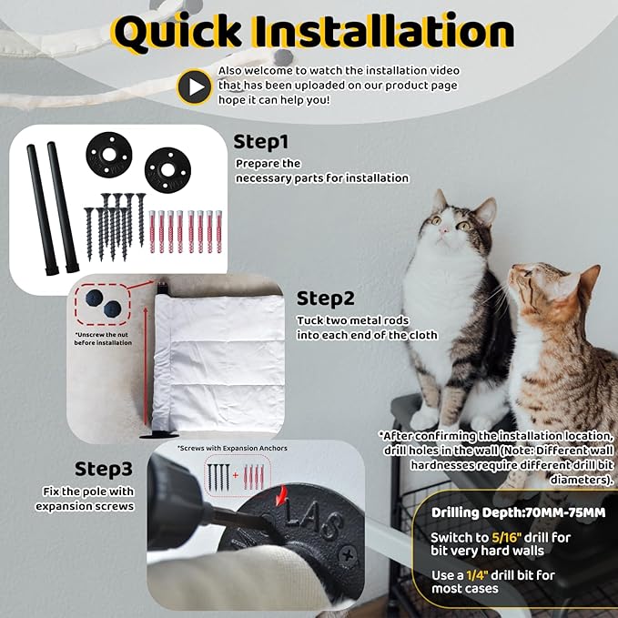 Cat Hammock Wall Mounted, 35.43 x 13.58 inch Wall Mounted Cat Shelves, Metal Brackets cat Beds for Sleeping, Playing, Climbing and Resting Stabilized Wall Furniture Soft and Warm Fabric