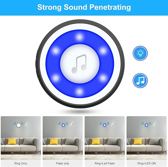 Wireless Dog Doorbell, Dog Bells for Potty Training IP65 Waterproof Touch Button Doggie Doorbell 1000ft Long Range with 20 Melodies 4 Modes LED Flash (2 Transmitter)