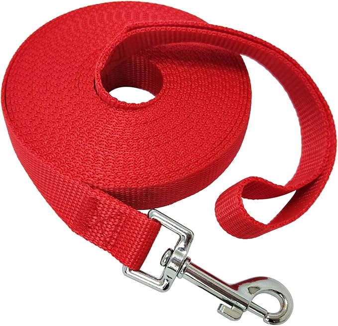 Nylon Training Dog Leash for Small Medium Large Dogs, 15ft 20ft 30ft 50ft Long Leash Dog/Puppy Lead for Obedience Recall Training, Camping (1" x 15ft, Red)