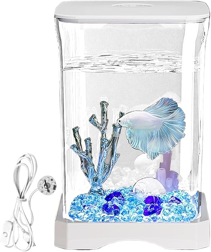 Glass Betta Kit, Glass 5x5x5 Inch | Elegant Glasss Aquarium with Stackable Design, Desktop, Countertop, Stackable Cube Tank for Home Office School