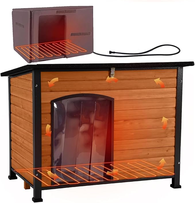 Aivituvin Dog House Outdoor Heated Dog Kennel with Insulated Liner All-Around Iron Frame Large Dog Cage for Small & Medium & Large Dogs,Waterproof