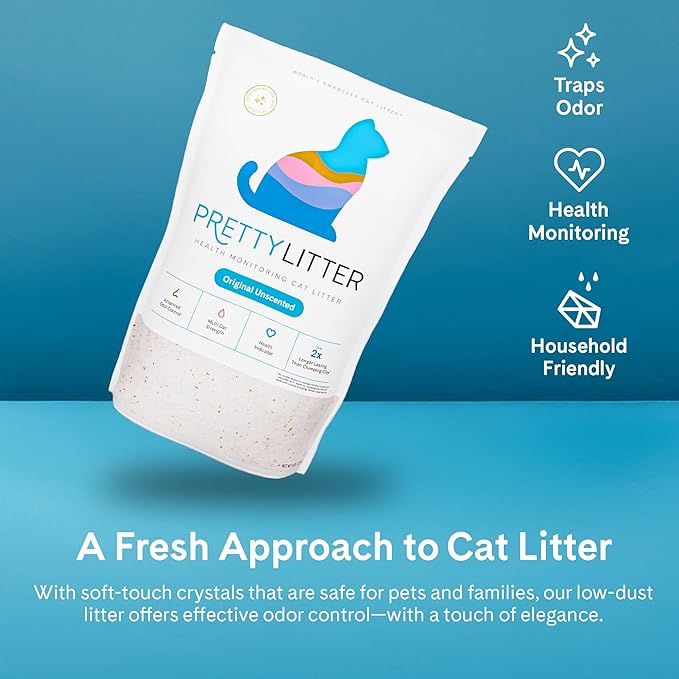 PrettyLitter Health Monitoring Cat Litter (Unscented, Non Clumping) | Lightweight & Low Tracking, Color Changing Silica Gel Crystals, Advanced Odor Control — 6 Lbs, Pack of 2 (Up to 2 Month Supply)