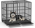 54 Inch Heavy Duty Dog Crate, Indestructible Escape-Proof Dog Kennel for High Anxiety Large Dogs, Strong Metal Pet Cage with Double Doors, Lockable Wheels & Removable Tray, XL XXL XXXL