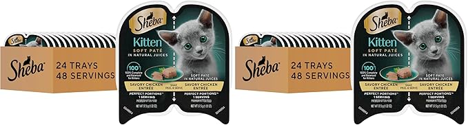 Sheba Perfect Portions Kitten Wet Food,Pate Cat Food Wet Entree,Chicken Recipe,2.6 oz. Twin-Pack Trays (,48 Servings),24 Count (Pack of 2)