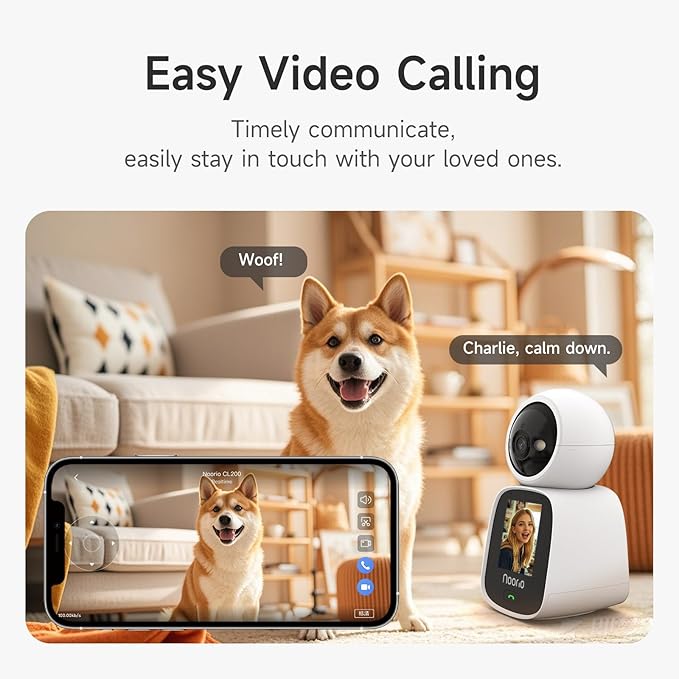Noorio Two Way Video Calling Camera, 2K One Click Call Pet Camera Indoor with Phone App, 360° PTZ Dog Cam with Speaker, Color Night Vision Security Indoor Cameras, CL200 2Pcs