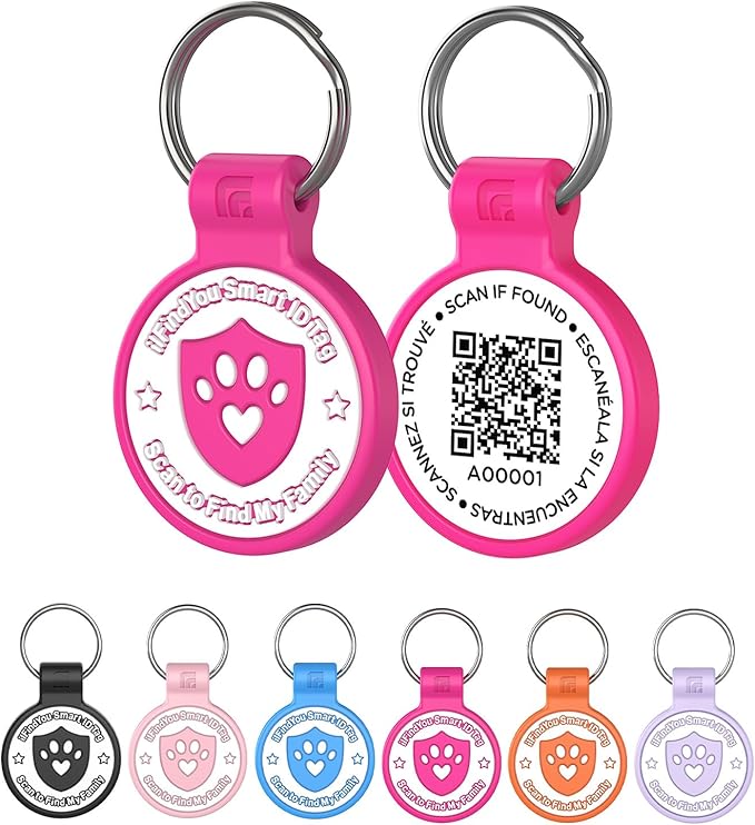 Silicone Cat Tags Personalized Small for Pet Collars, QR Code Cat Name Tags, Scan Location Alerts, Rose Red S