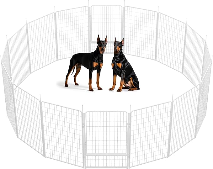 SunsGrove Indoor Dog Playpen with Wider Door, 50 inch 16 Panels Non Slip Dog Pen Indoor, Anti Rust Dog Fence, Free and Safe Play, White