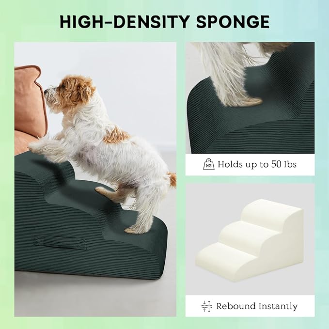 Dog Stairs Steps for High Bed, 3 Steps Pet Steps for Small Dogs Non-Slip Removable Washable Cover Ramp for Indoor Outdoor Car Couch Sofa, Dark Gray