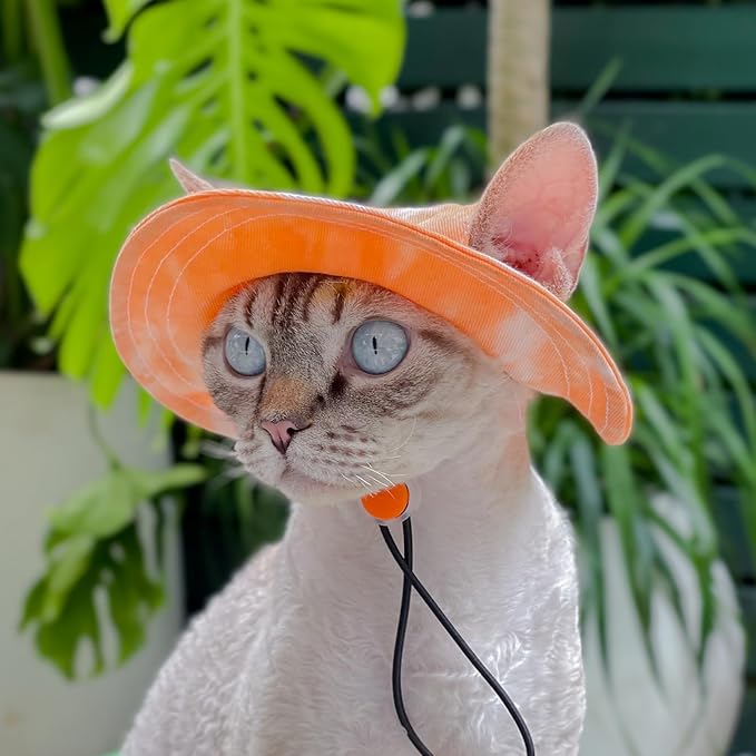 Pet hat with Ear Holes Sunscreen Baseball Cap Suitable for Small and Medium-Sized Dogs Outdoor Climbing hat in Summer Pet Products (Orange, Large)