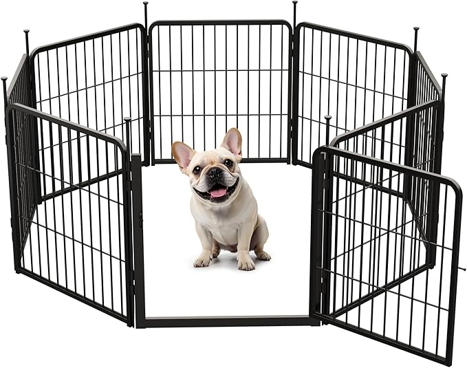SunsGrove Dog Playpen Outdoor, Heavy Duty 24 Inch 8 Panels Dog Playpen for Small and Puppy Dogs, Free and Safe Play Dog Fence Indoor, Black