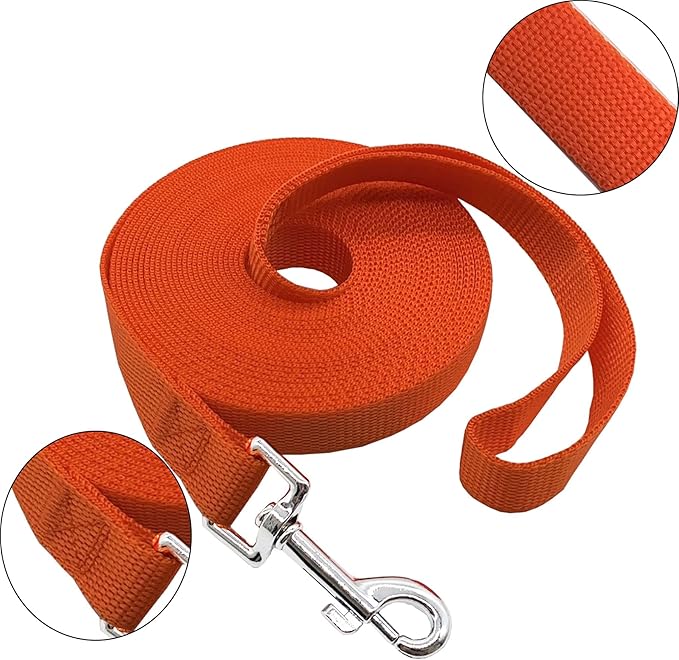Nylon Training Dog Leash for Small Medium Large Dogs, 15ft 20ft 30ft 50ft Long Leash Dog/Puppy Lead for Obedience Recall Training, Camping (50ft, Orange)