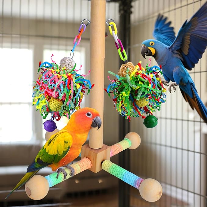BABORUI Bird Toys, Parrot Foraging Shredder Hanging Toys with Perches for Cage