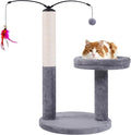 24" Scratching Post, Interactive Cat Scratcher, with Perch & Plush Toy, Sturdy Weighted Base, Grey