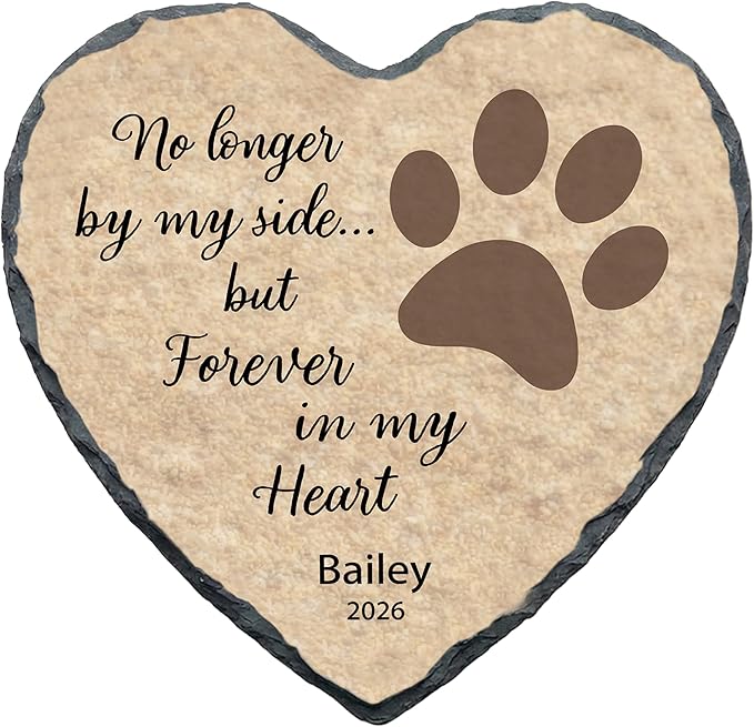 Personalized Dog Memorial Stone, No Longer by My Side Heart Plaque, Pet Loss Gift for Dogs Headstone (S-009)