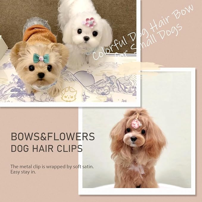 Dog Hair Clips Small Dog Hair Bows Cute Pet Grooming Accessories Alligator Clips Stay In Hair Barrettes Flower Crown Hairpin Topknot Pet Headdress Bowknot Yorkie Puppy Maltese Girls Dogs (Pink)
