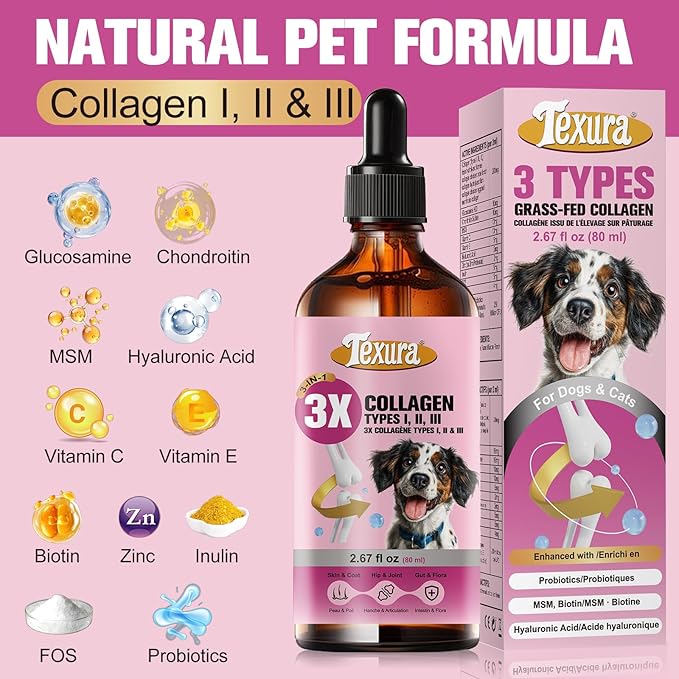 Liquid Collagen for Dogs & Cats - Grass-Fed Hydrolyzed - for Joint, Hip, Skin & Coat Nutritional Support
