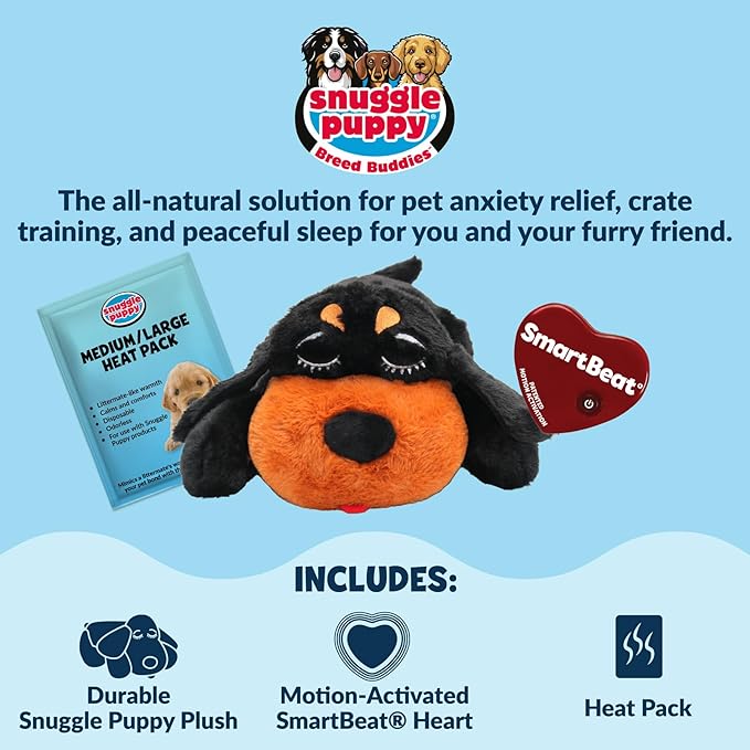 Snuggle Puppy Heartbeat Puppy Toy for Large Breeds, Breed Buddies Collection-Rottweiler, Plush Dog Toy with Real-Feel Pulse and Heat Pack for Crate Time, First Nights, and Rest