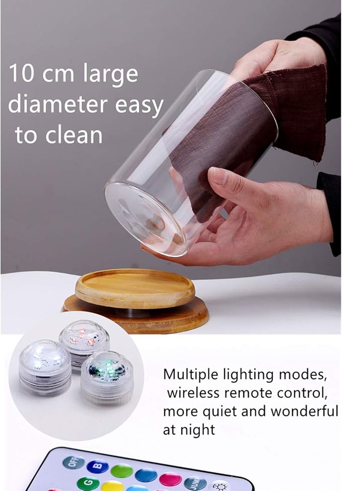 Creative Manual Rotating Glass Fish Tank with Colorful Remote Control lampSuper Large Glass Cylinder (Diameter 10 cm, Height 20 cm)