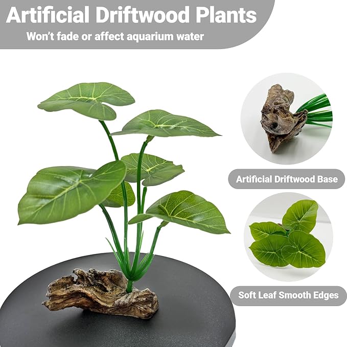 2-Pack Aquarium Decor Fish Tank Decorations 6-inch Betta Fish Tank Plants Leaf Hammock, Artificial Silk Aquarium Plants Betta Tank Accessories, Goldfish, Reptiles Plant Decor Driftwood
