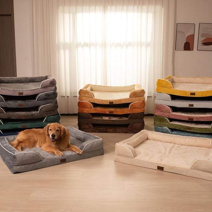 Comfort Expression Orthopedic Dog Bed for Extra Large Dogs 42x30 Inch, Waterproof Egg Crate Foam XL Pet Bed with Removable Bolsters, Dog Couch with Washable Cover & Non-Slip Bottom, Dark Grey