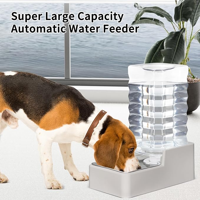 RIZZARI Stainless Steel Pet Water Feeder: 10L Gravity Leak-Proof Waterer - Auto Refill - Anti-Tip Base - No Power Needed - Easy Clean -with Filter - for 40-60 LB Dogs - Garage Kitchen Use