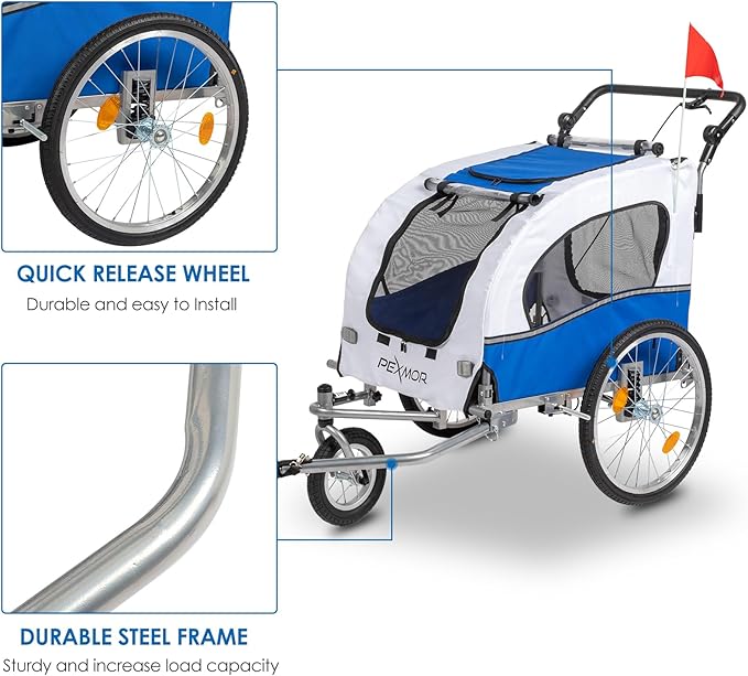 PEXMOR 2-in-1 Dog Bike Trailer, Pet Stroller Bike Trailer for Dogs w/Universal Hitch, Dog Cart for Bicycle Wagon Cargo Carrier w/Shock Absorber & Universal Wheel