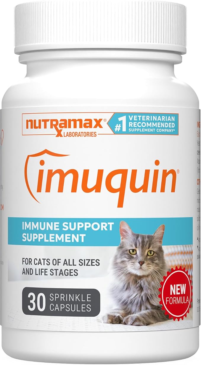 Nutramax Imuquin Health Supplement Powder for Cats, with Beta Glucans, with Astaxanthin, 30 Sprinkle Capsules