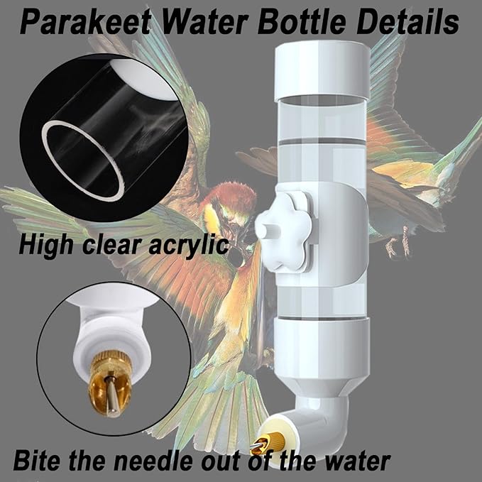 Bird Drinker Waterer Parakeet Water Dispenser for Cage Bird Drinking Water Bottle Parrot Automatic Drinking Device for Budgie Cockatiel Lovebirds Canary Finch (10.5oz/300ml)