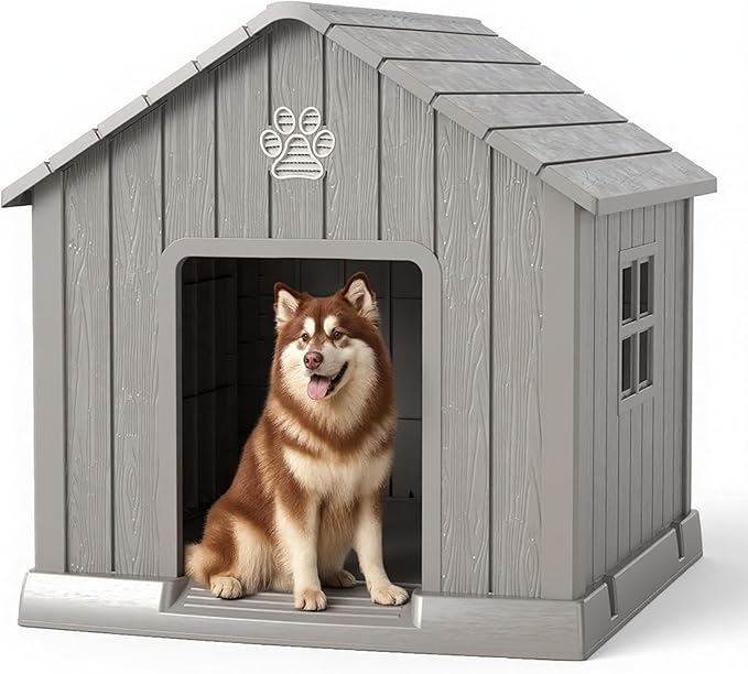 DRATO Dog House Indoor Outdoor for Small to Large Sized Dogs Indoor Outdoor Doghouse Large Shelter with Elevated Floor, Easy to Assemble (Light Brown, 38Inch(37.8 * 40.87 * 38.82))
