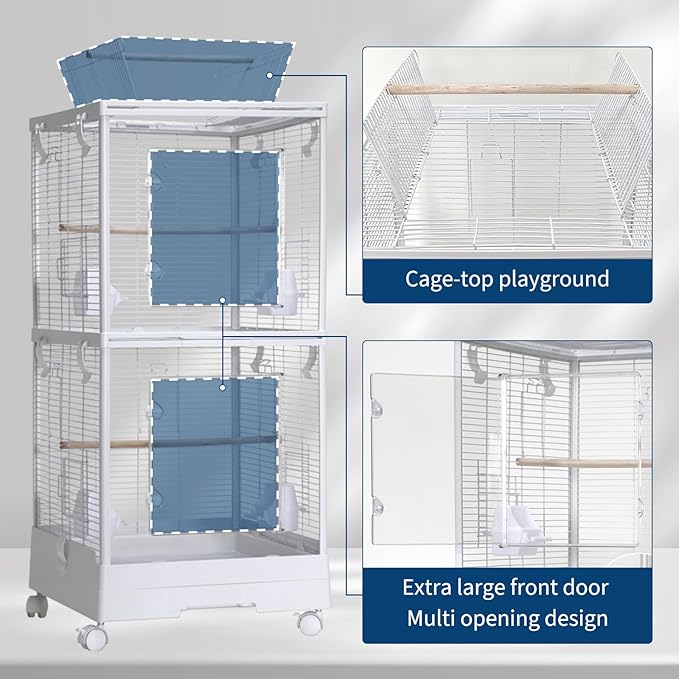 Bird Cage 40'' Open Play Top Bird Cage 3 in 1 Bird Carrier for Parakeets, Canaries, Lovebirds, Small Quaker with 360° Wheels