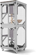 GUTINNEEN Catio Outdoor Cat Enclosure Mobile Cat House Indoor On Wheels with Scratch Post, Hammock, Resting Box, Platform, Tarp Roof 62.8", Grey