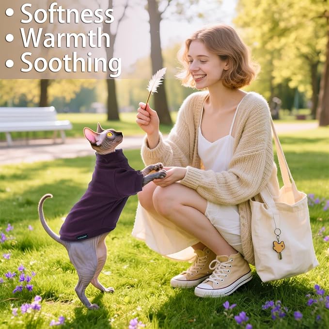 Sphynx Cat Sweater Hairless Cat Clothes Sweater Shirt Soft Warm Long Sleeves Pullover Pet Clothes Pajamas Dog Cloth for Small Dogs Jumpsuit Pet Sweaters (Dark Purple, 2XL)