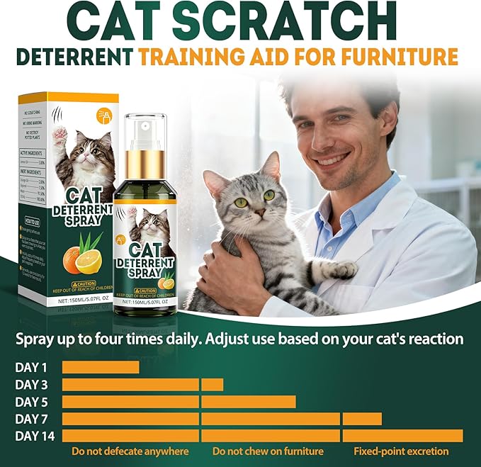 Cat Deterrent Spray, Natural Safe Cat Repellent Indoor and Outdoor, Cat Spray Deterrent for Urine Marking, Cat Scratch Deterrent Training Aid for Furniture Sofas Rugs, Anti Scratch for Cats, 5.07 oz