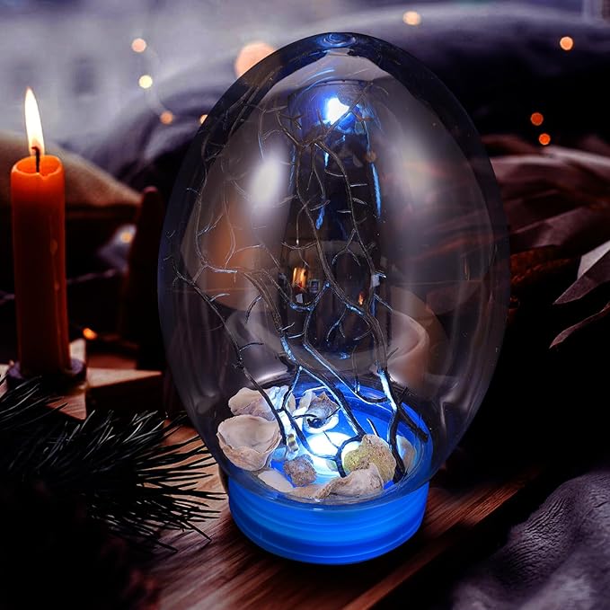 Mini Aquarium Fish Tank with LED Light, Closed Desktop Aquatic Ecosystem with Blue Base, Self-Sustaining Small Fish Bowl for Home and Office Decor