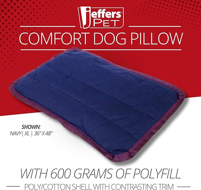 Jeffers Pet Comfort Dog Pillow, XL 36" x 48", Navy Blue – Machine Washable Dog Bed for House, Sofa, Crate & Travel – Poly Cotton Shell, Winter Warmth, Soft, Comfy, Durable, Top Pet Bedding