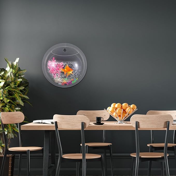 Wall Mounted Acrylic Fish Tank 17cm Hanging Aquarium Bowl for Home Decor with Nail Installation, Suitable for Betta and Small Aquatic Pets Random Color