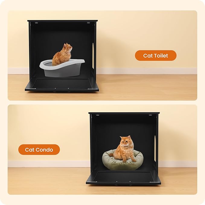 Dwanton Cat Litter Box Furniture Hidden, Cat Litter Box Enclosure, Reversible Entrance Can Be on Left or Right Side, Indoor Cabinet, Wooden Washroom, End Table, Nightstand, Black, 23.6" L