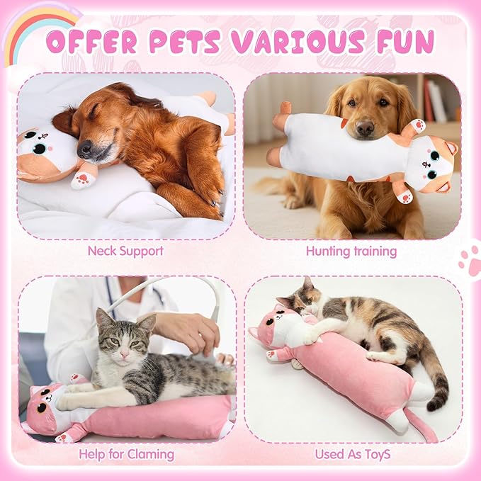 2 Pcs Large Kitty Shaped Pillows for Dogs and Cats Pet Plush Gifts Long Body Stuffed Animal Sleeping Pillows for Medium Large Sized(Minimalist,Orange,Pink)