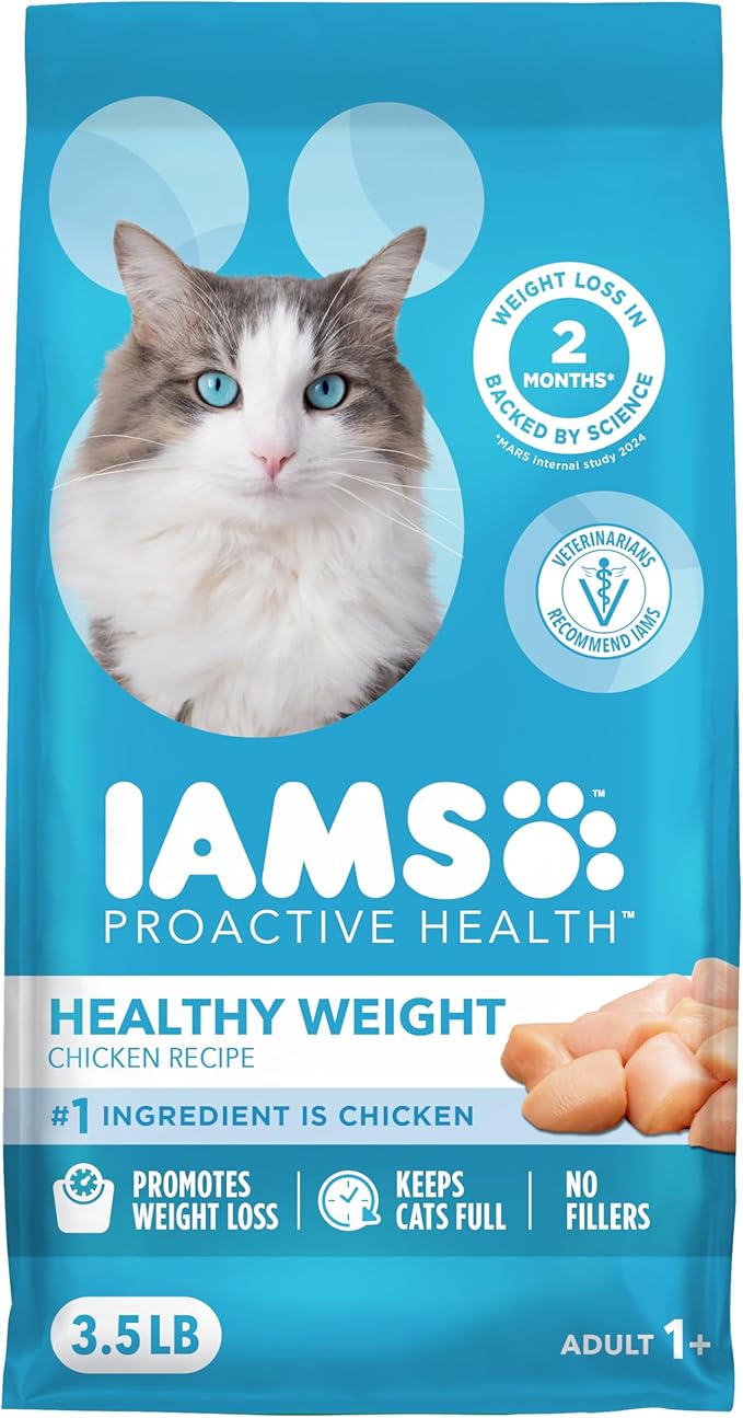 IAMS Proactive Health Healthy Weight Adult Dry Cat Food Chicken Flavor, Adult Cat Food Dry Recipe, 3.5 lb. Bag
