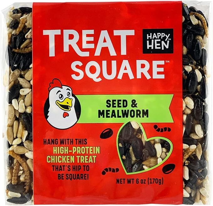 Happy Hen Treats 6 oz. Square-Mealworm and Seed, 4.25" by 4.25" by 1.25"