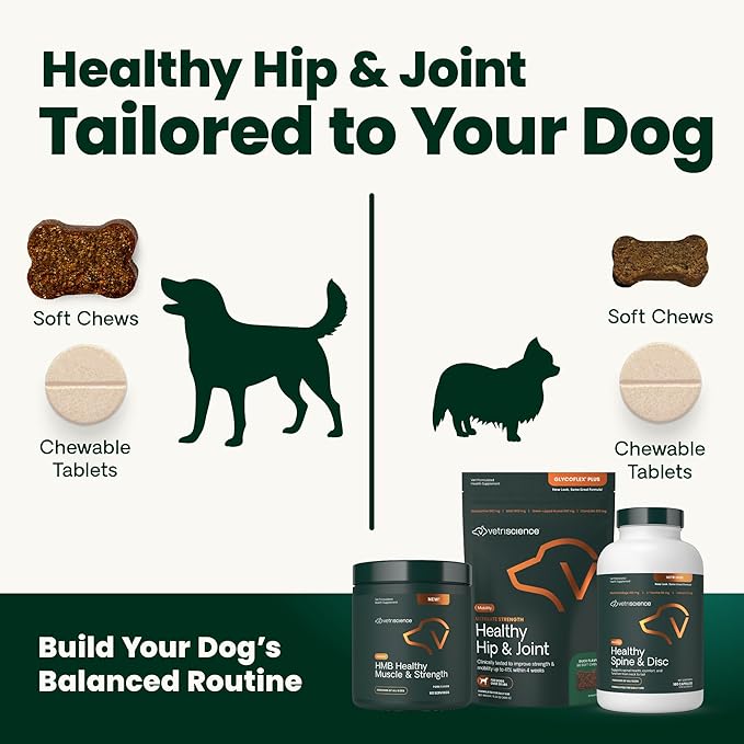 VetriScience Ultimate Strength Healthy Hip & Joint Chewable Tablets, GlycoFlex Glucosamine, Chondroitin and Green-Lipped Mussel Joint Supplement for Dogs, Soothe Joint Discomfort, Chicken, 120 Count