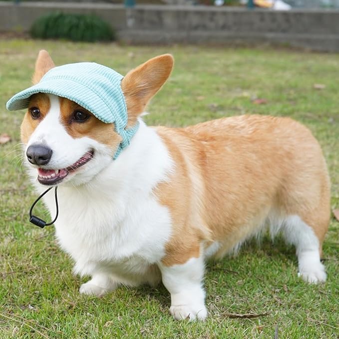 Dog Baseball Cap, Dog Cat Summer Beach Visor Hat with Ear Holes, Adjustable Puppy Sunbonnet Headdress (Green, Medium)